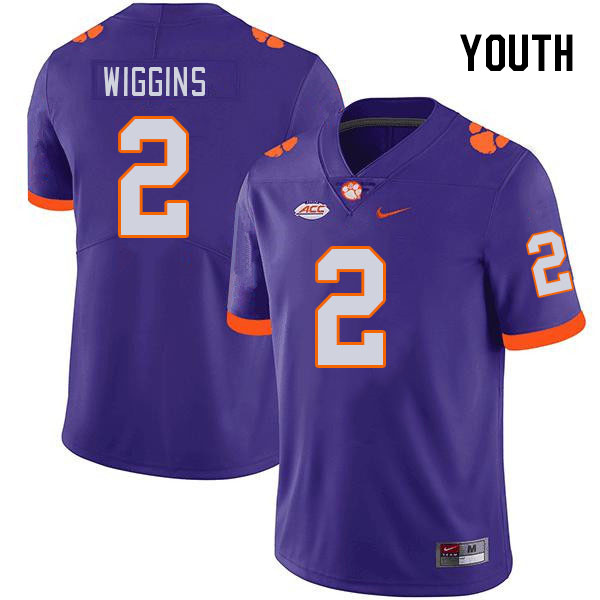 Youth #2 Nate Wiggins Clemson Tigers College Football Jerseys Stitched-Purple - Click Image to Close